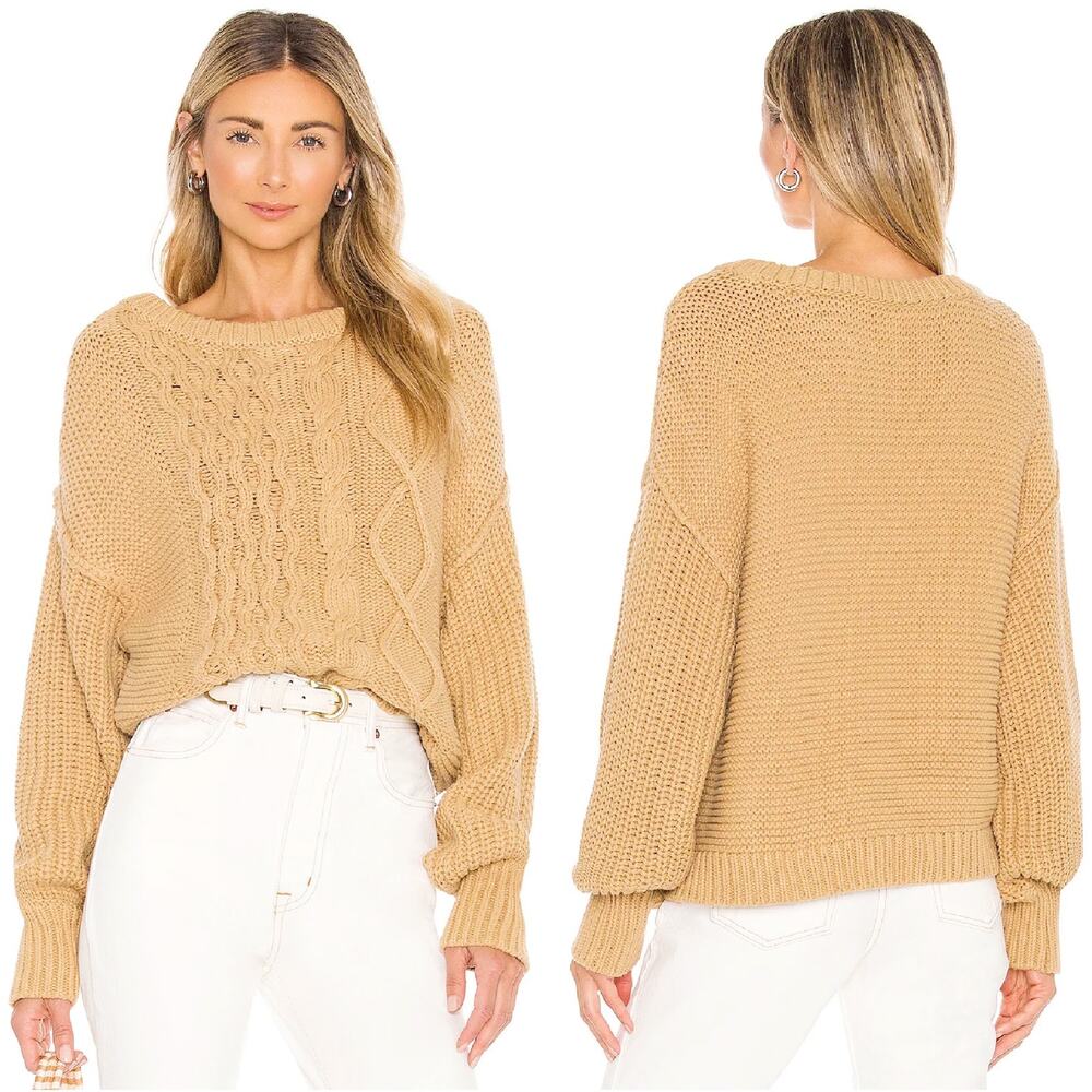 FREE PEOPLE Dream Cable Knit Oversized Sweater in Classic Camel Size XS